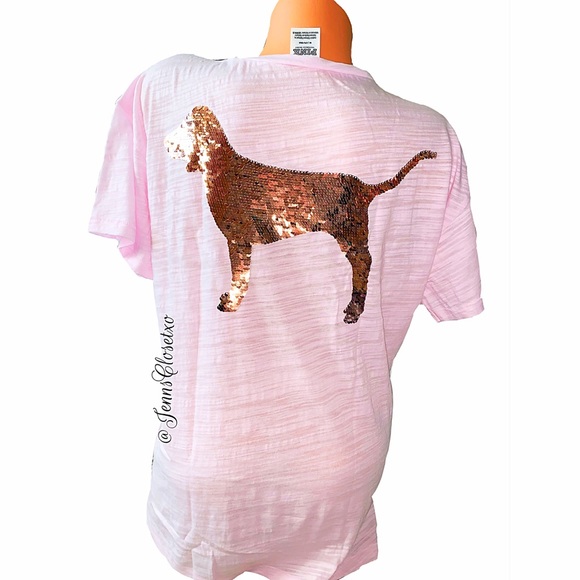 •Victorias Secret PINK• Bling dog sequins tee - Picture 2 of 4